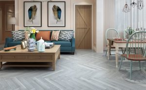 Authentic herringbone laminate flooring in grey wash