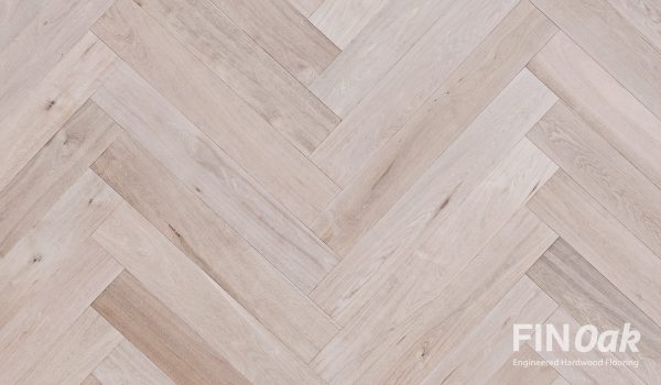 Oak wood floor laid in a herringbone pattern