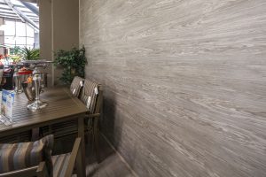 wall clad in vinyl tiles
