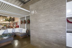 wall clad in vinyl tiles