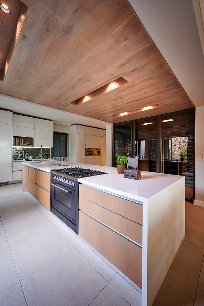 oak wall cladding on a ceiling